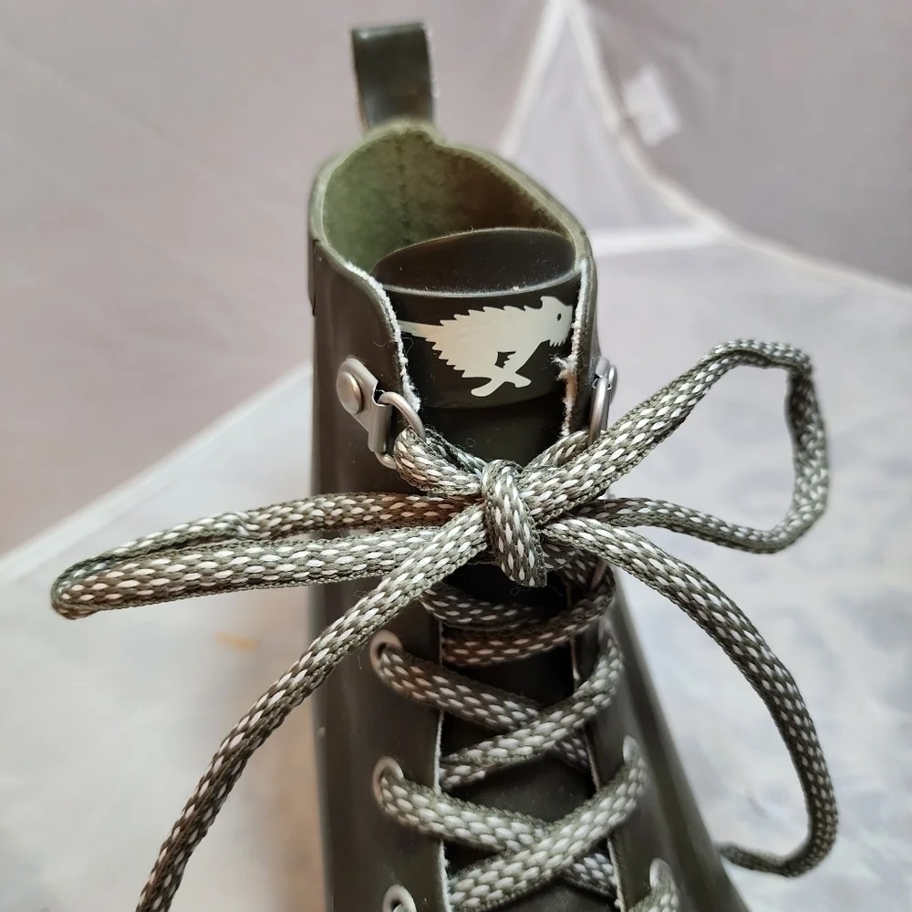 Rocket Dog Olive Green Grey Rubber Lace Up Rain Boots Women's Size 7 All Seasons